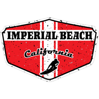 Imperial Beach CA Red Distressed Surfer Shield Sticker