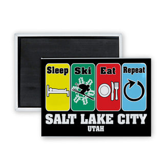 Salt Lake City Utah Eat Sleep Ski Repeat NEW Rectangle Badge Magnet