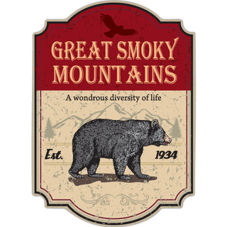 Great Smoky Mountains   Red Bear Sign Vertical Sticker