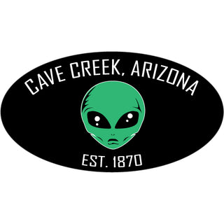 Cave Creek  Arizona est. 1870   Alien Head Black Euro Oval Sticker