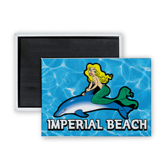 Imperial Beach   Mermaid On Dolphin Rectangle Badge Magnet