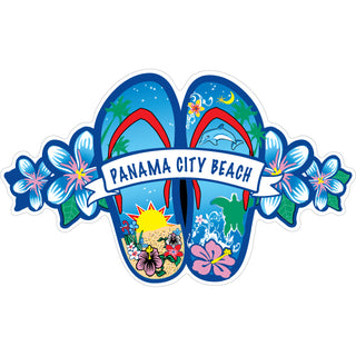 OK3 Panama City Beach Blue Flip Flops Horizontal Flowers Sticker