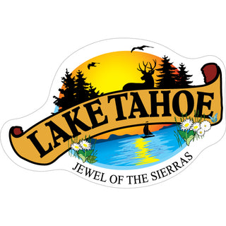 Lake Tahoe   Lake & Pines Trees Scroll Banner Sticker