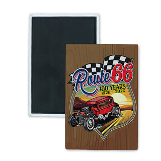 Route 66   Hot Rod Desert Scene Rectangle Badge Magnet