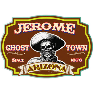 Jerome  AZ Ghost Town Skull Cowboy Sticker
