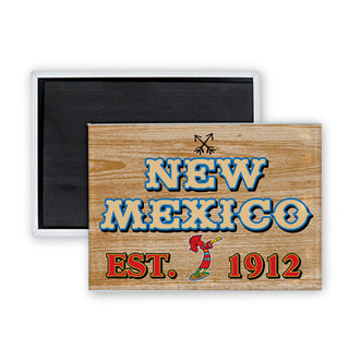 New Mexico Wood Sign Kokopelli Icon Rectangle Badge Magnet