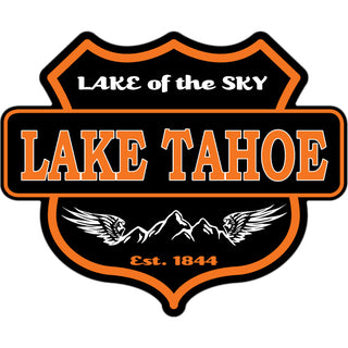 Lake Tahoe   Mountain Black & Orange Shield Sticker