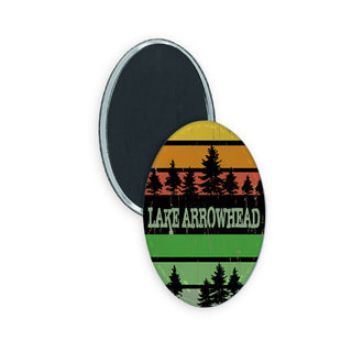 Lake Arrowhead   Striped Vertical Oval with Trees Oval Badge Magnet