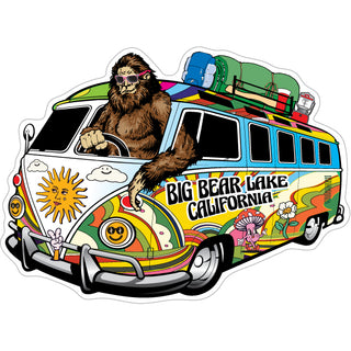 Big Bear Lake  California   Bigfoot Driving Hippie Van Bus Sticker