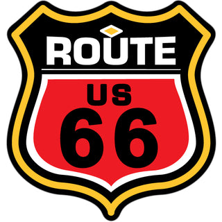 Route 66   Color Shield Red  Black & Gold Sticker