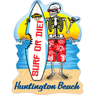 Huntington Beach   Surf Or Die Skeleton Sticker