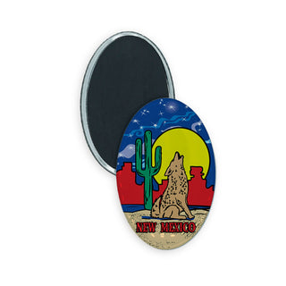 New Mexico Coyote Cactus Moon Oval Oval Badge Magnet