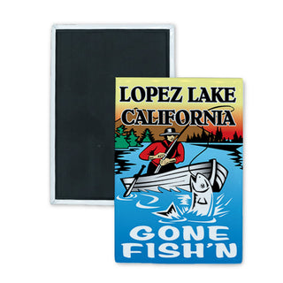 Lopez Lake  California   Vintage Gone Fishin Color Vertical Rectangle Badge Magnet