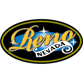 Reno Nevada   Gold Script Black Oval Sticker