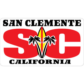 San Clemente  California   Fat Letters Surfboard Palm Tree Sticker
