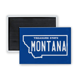 Montana   State Outline Blue Background Rectangle Badge Magnet