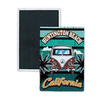 Huntington Beach  California Burgundy Bus Front View Vertical Rectangle Badge Magnet