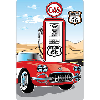 Route 66   Red Corvette Gas Pump Sticker