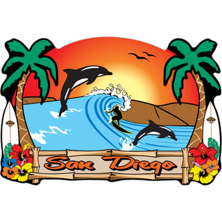 San Diego  CA   Surfer Dolphin Scene Sticker