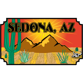 Sedona  AZ   Cactus with Mountains Cut Corners Sticker