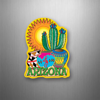 Arizona Sun Cactus Pottery w Kokopelli Flexible Magnet