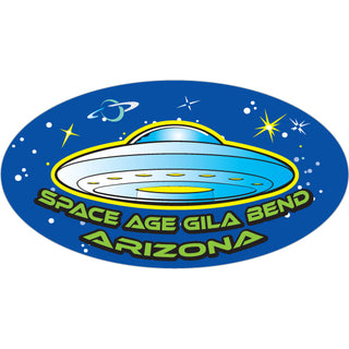 Space Age Gila Bend AZ Flying Saucer On Blue Sky Sticker