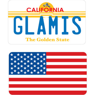 GLAMIS LICENSE PLATE AND AMERICAN FLAG Sticker