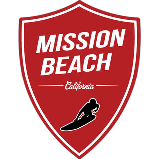 Mission Beach  California   Red Surfer Shield Sticker