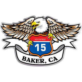Baker  CA Eagle Holding Sign Sticker