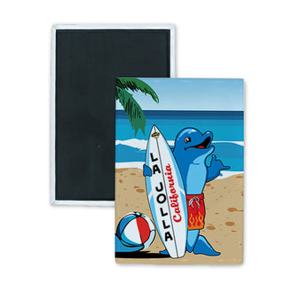 La Jolla  California   Standing Surfboard Dolphin Rectangle Badge Magnet