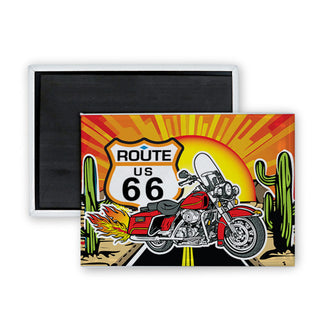 Route 66   Motorcycle Sun Rectangle Badge Magnet