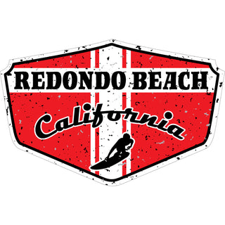 Redondo Beach RED DESTRESSED SHIELD SURFER Sticker