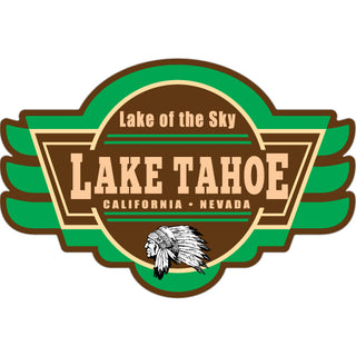 Lake Tahoe   Green Winged Sign with Chief Head Sticker