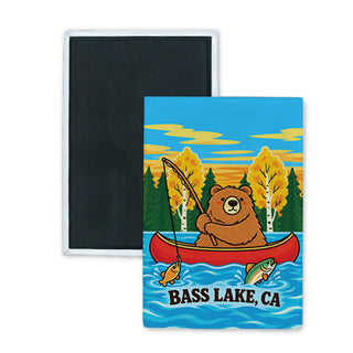 Bass Lake  Ca.   Fishing Bear Canoe Rectangle Badge Magnet
