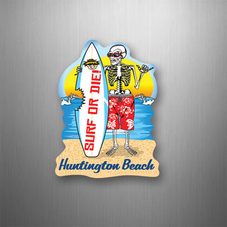 Huntington Beach  California Surf Or Die Skeleton Vertical Flexible Magnet