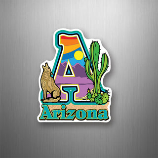 Arizona Big  A  Desert Letter Cactus & Coyote Vertical Flexible Magnet