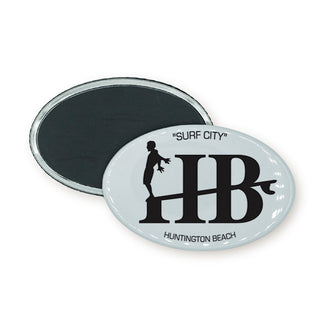 Huntington Beach Euro w Longboarder Oval Badge Magnet