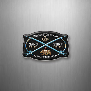 Huntington Beach  California   Sand Surf Wave Bear Crossing Boards 3D Magnet