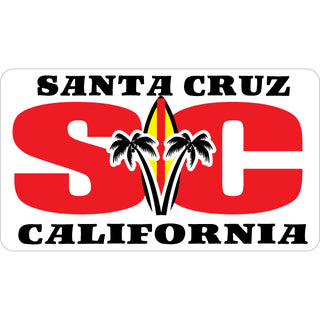 Santa Cruz CA Fat Letters with Surfboard & Palm Trees Sticker