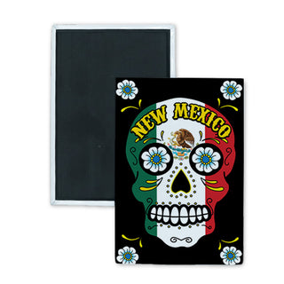 New Mexico   Mexican Flag Sugar Skull Rectangle Badge Magnet