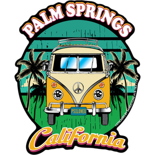 Palm Springs CA Yellow Bus Front View Sticker