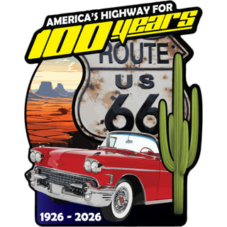 Route 66   Vintage Red Chevy with Rusty Shield Sticker