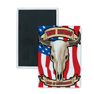 New Mexico   Flag Steer Skull Rectangle Badge Magnet
