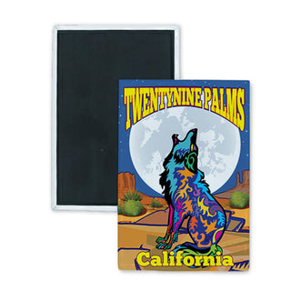 Twentynine Palms  California   Colorful Howling Coyote Rectangle Badge Magnet