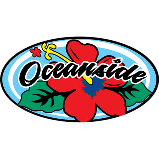 Oceanside   Red Hibiscus Oval Sticker
