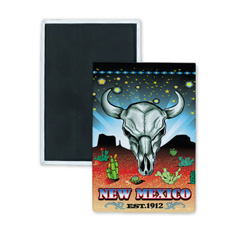 New Mexico   Steer Skull Night Desert Scene Rectangle Badge Magnet