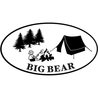 Big Bear Black & White Camping Oval Sticker