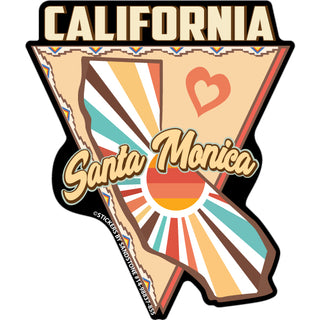 Santa Monica   State of CA Triangle Sun Shape and Heart Sticker