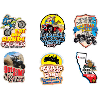 Ocotillo Wells   Eat My Sand and Desert Rat and Buckle Up and Got Sand and Breakfast Of Champions and Ca Map 6 Up Sticker
