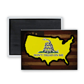 Novelty   Dont Tread On Me Yellow US Map Rectangle Badge Magnet